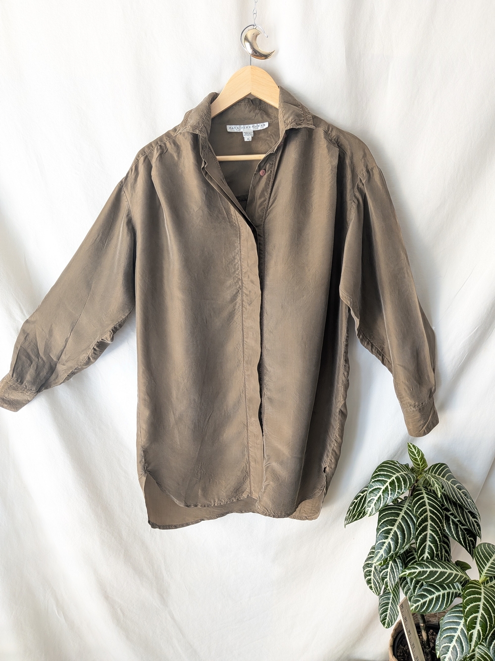100% Silk Brown Oversized Button Down Shirt